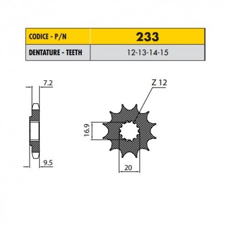 23312 - Pignone in Acciaio Sunstar Passo 428 con 12 denti