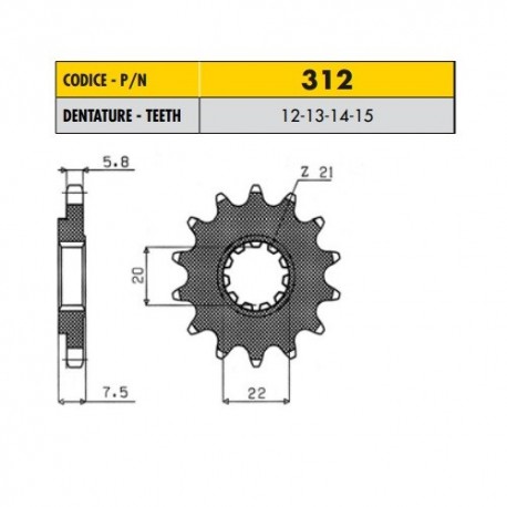 31214 - Pignone in Acciaio Sunstar Passo 520 con 14 denti