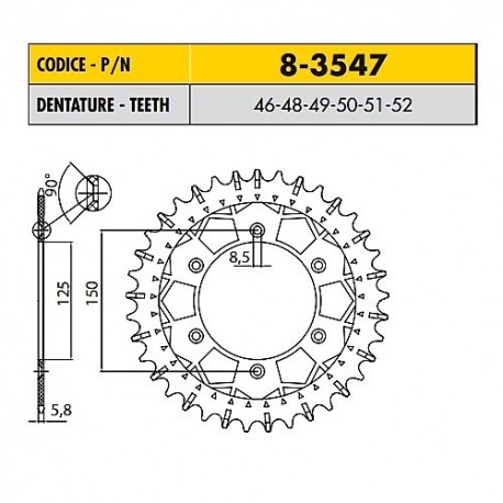 8-3547-49 - Corona in Acciaio Inox Works-Z - Lega in Acciaio Inox Sunstar passo 520 con 49 denti