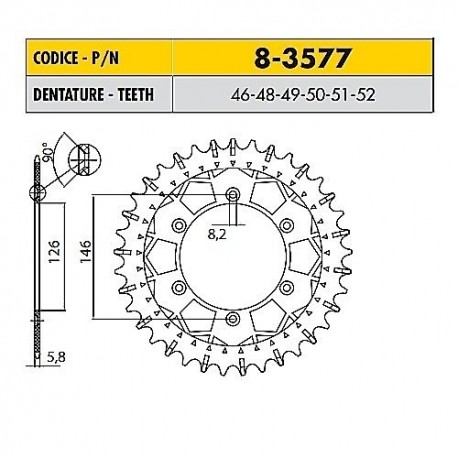 8-3577-46 - Corona in Acciaio Inox Works-Z - Lega in Acciaio Inox Sunstar passo 520 con 46 denti