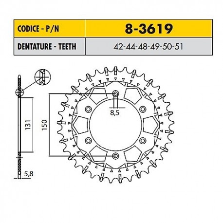 8-3619-48 - Corona in Acciaio Inox Works-Z - Lega in Acciaio Inox Sunstar passo 520 con 48 denti